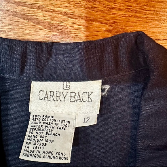 Vtg Carry Back Blue Ramie Nautical Blouse M - Picture 6 of 6